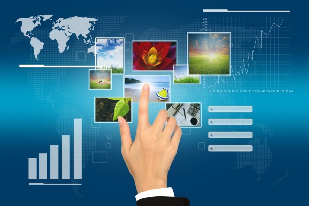 Best digital marketer analyst in Ernakulam touching a digital screen with growth charts and a world map